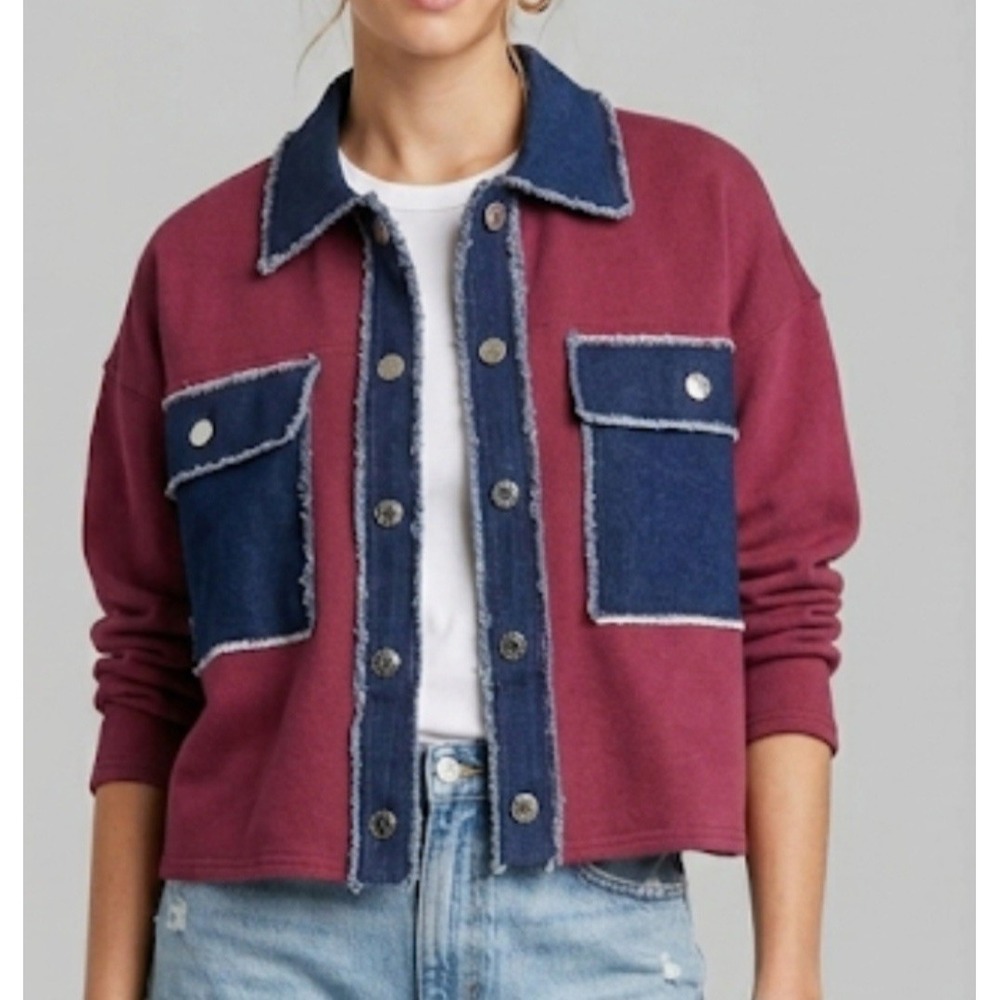 NWT Nanette Lepore Merlot Denim-Trimmed Knit Jacket Sizes L